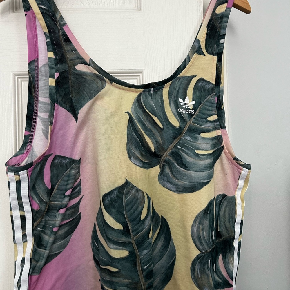 Adidas Women's Leaf Print Tank Top - Pink and Cream